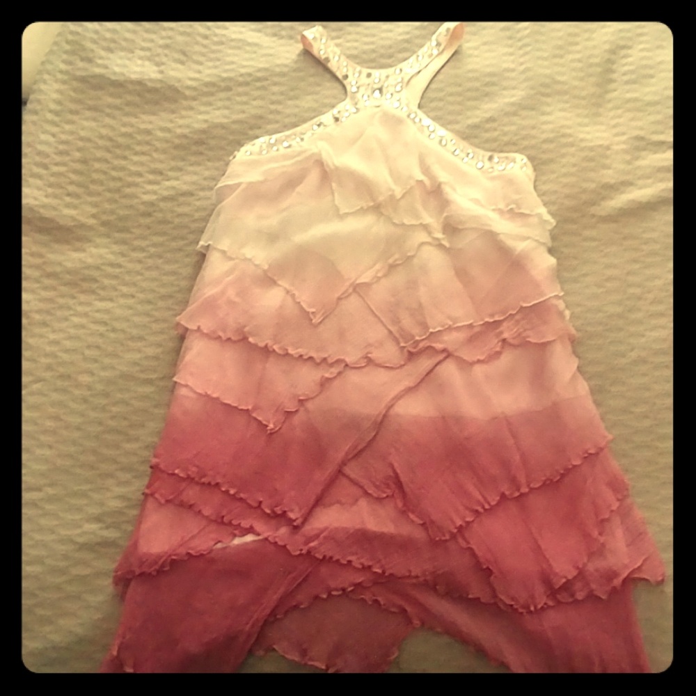 Bebe Ombre Ruffle Halter Top
